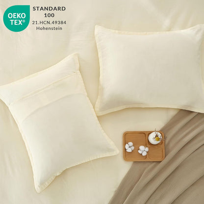 100% Pure Cotton Duvet Cover Cal King Size Muslin Linen Feel Light Yellow | Plain Weave Duvet Cover Set, Soft Comforter Cover Linen Like, Minimalist Gauze Duvet Cover with 2 Pillowcases, 98"x104"
