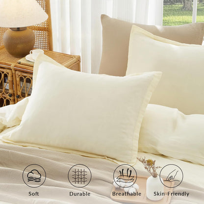 100% Pure Cotton Duvet Cover Cal King Size Muslin Linen Feel Light Yellow | Plain Weave Duvet Cover Set, Soft Comforter Cover Linen Like, Minimalist Gauze Duvet Cover with 2 Pillowcases, 98"x104"