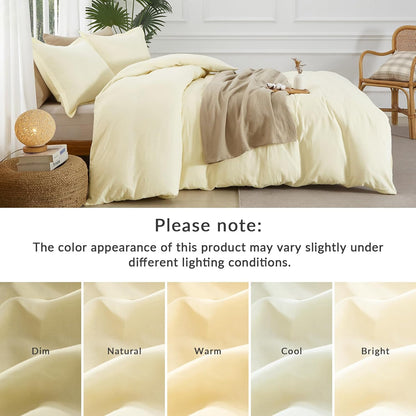 100% Pure Cotton Duvet Cover Cal King Size Muslin Linen Feel Light Yellow | Plain Weave Duvet Cover Set, Soft Comforter Cover Linen Like, Minimalist Gauze Duvet Cover with 2 Pillowcases, 98"x104"