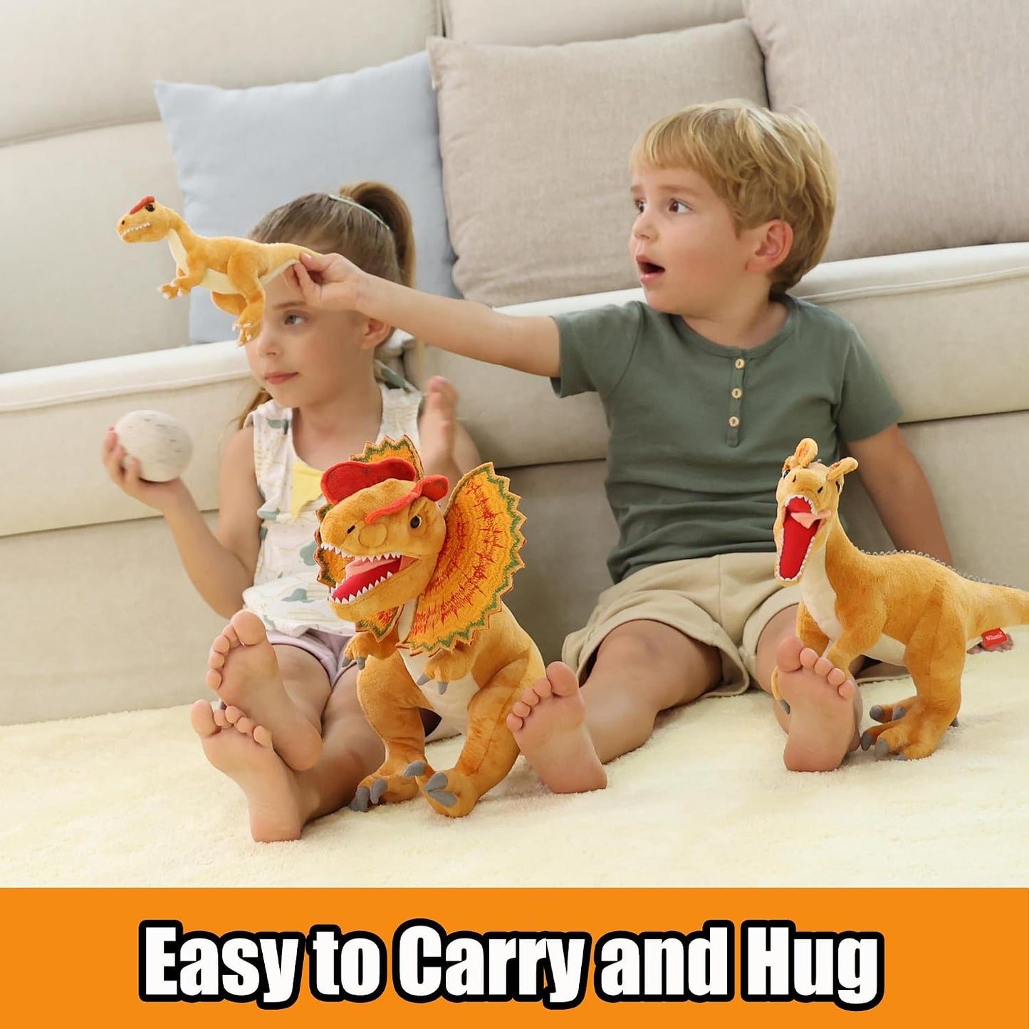 Baby Dinosaur Stuffed Animal - Dilophosaurus with Egg Dinosaur Plush Toy | Yellow Dino Dilophosaurus, Soft Stuffed Dinosaurs for Boys 3-5 Kids Birthday Gift