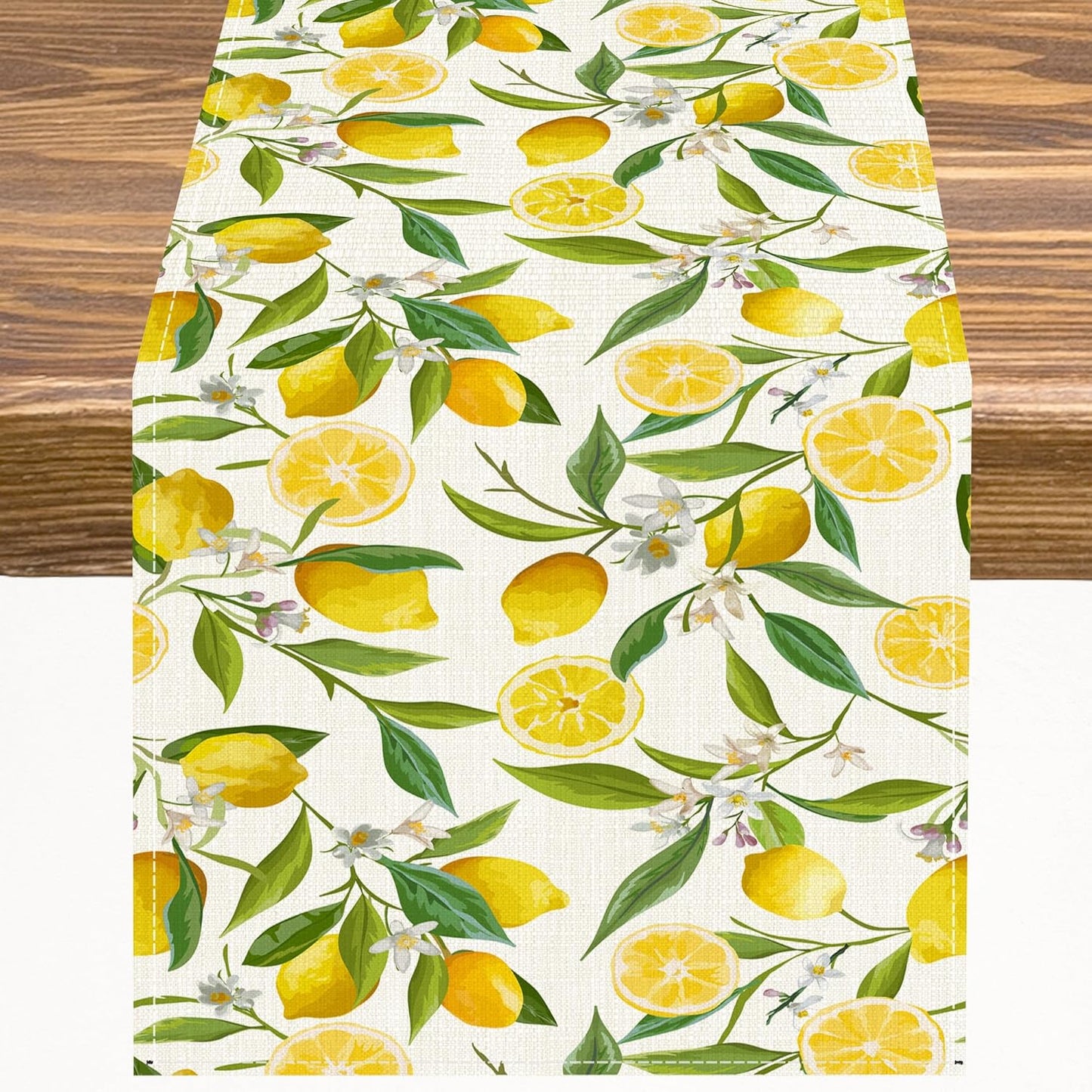 Lemon Table Runner Watercolor Fruits Green Leaves White Flowers Pattern Table Runner Table Cloth Decoration Dresser Garden Farmhouse Wedding Party Vacation Dinner Home 13x36 inches