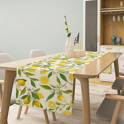 Lemon Table Runner Watercolor Fruits Green Leaves White Flowers Pattern Table Runner Table Cloth Decoration Dresser Garden Farmhouse Wedding Party Vacation Dinner Home 13x36 inches