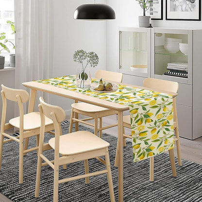 Lemon Table Runner Watercolor Fruits Green Leaves White Flowers Pattern Table Runner Table Cloth Decoration Dresser Garden Farmhouse Wedding Party Vacation Dinner Home 13x36 inches