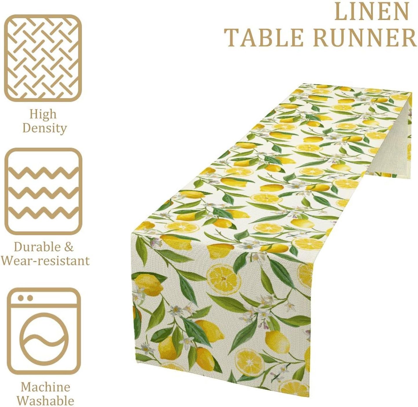 Lemon Table Runner Watercolor Fruits Green Leaves White Flowers Pattern Table Runner Table Cloth Decoration Dresser Garden Farmhouse Wedding Party Vacation Dinner Home 13x36 inches