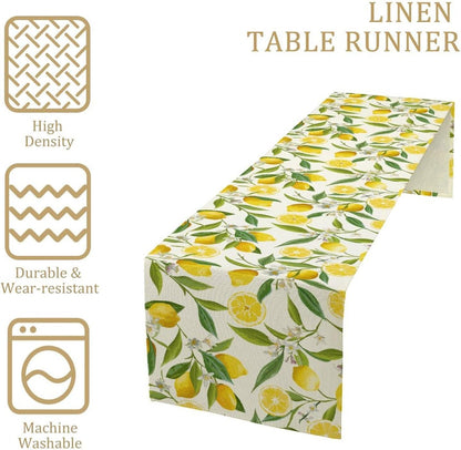 Lemon Table Runner Watercolor Fruits Green Leaves White Flowers Pattern Table Runner Table Cloth Decoration Dresser Garden Farmhouse Wedding Party Vacation Dinner Home 13x36 inches