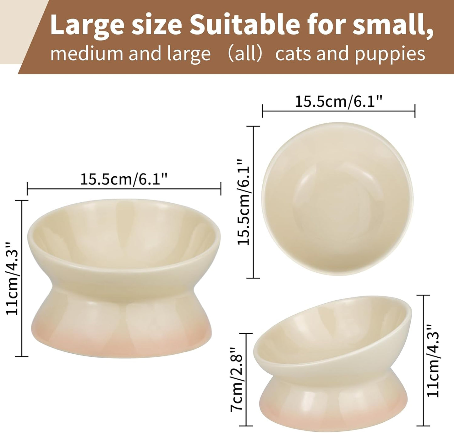 Cat Bowl Elevated Cat Bowls Whisker Friendly Cute Ceramic Tilted Food Bowls for Indoor Cats 6.1 Inch Wide 15° Raised Kitten Supplies Dishwasher and Microwave Safe Yellow Cats Water Bowl