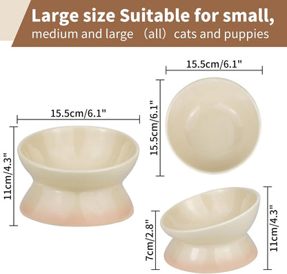 Cat Bowl Elevated Cat Bowls Whisker Friendly Cute Ceramic Tilted Food Bowls for Indoor Cats 6.1 Inch Wide 15° Raised Kitten Supplies Dishwasher and Microwave Safe Yellow Cats Water Bowl