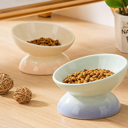 Cat Bowl Elevated Cat Bowls Whisker Friendly Cute Ceramic Tilted Food Bowls for Indoor Cats 6.1 Inch Wide 15° Raised Kitten Supplies Dishwasher and Microwave Safe Yellow Cats Water Bowl