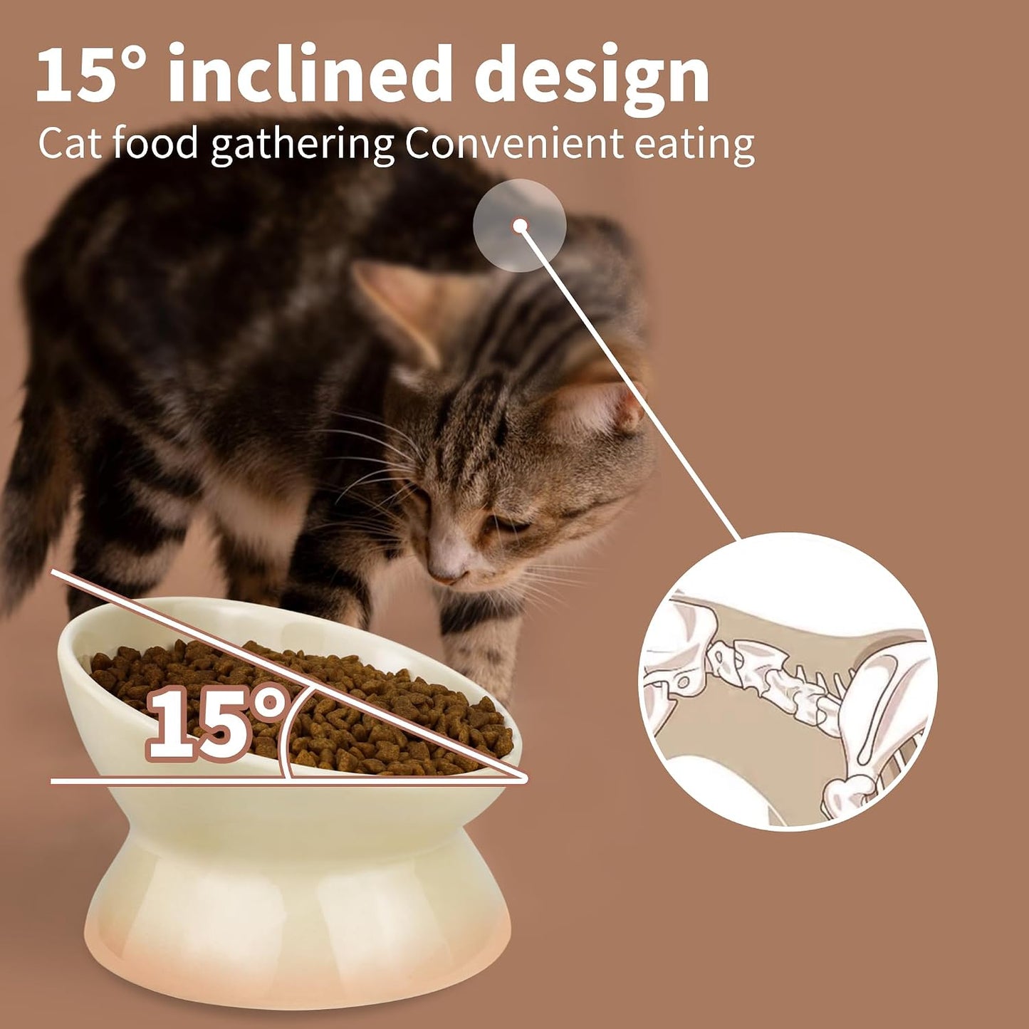 Cat Bowl Elevated Cat Bowls Whisker Friendly Cute Ceramic Tilted Food Bowls for Indoor Cats 6.1 Inch Wide 15° Raised Kitten Supplies Dishwasher and Microwave Safe Yellow Cats Water Bowl