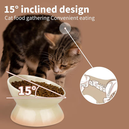 Cat Bowl Elevated Cat Bowls Whisker Friendly Cute Ceramic Tilted Food Bowls for Indoor Cats 6.1 Inch Wide 15° Raised Kitten Supplies Dishwasher and Microwave Safe Yellow Cats Water Bowl
