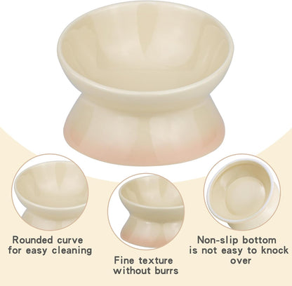 Cat Bowl Elevated Cat Bowls Whisker Friendly Cute Ceramic Tilted Food Bowls for Indoor Cats 6.1 Inch Wide 15° Raised Kitten Supplies Dishwasher and Microwave Safe Yellow Cats Water Bowl