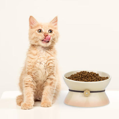 Cat Bowl Elevated Cat Bowls Whisker Friendly Cute Ceramic Tilted Food Bowls for Indoor Cats 6.1 Inch Wide 15° Raised Kitten Supplies Dishwasher and Microwave Safe Yellow Cats Water Bowl