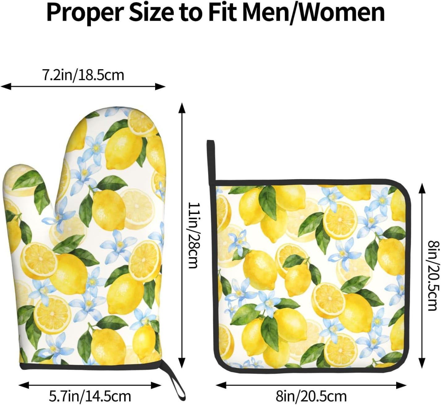 Lemon Oven Mitts and Pot Holders Sets Summer Floral Oven Mitts Heat Resistant Yellow Fruit Citrus Cute Kitchen Gloves Farmhouse Hot Pads Two Piece Set for Cooking Baking Grilling BBQ
