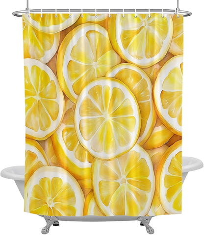 Summer Lemon Waterproof Shower Curtain for Bathroom Yellow Theme Polyester Fabric Shower Curtain Set with Hooks, Decorative Bath Curtain for Home Decor 72x72 in
