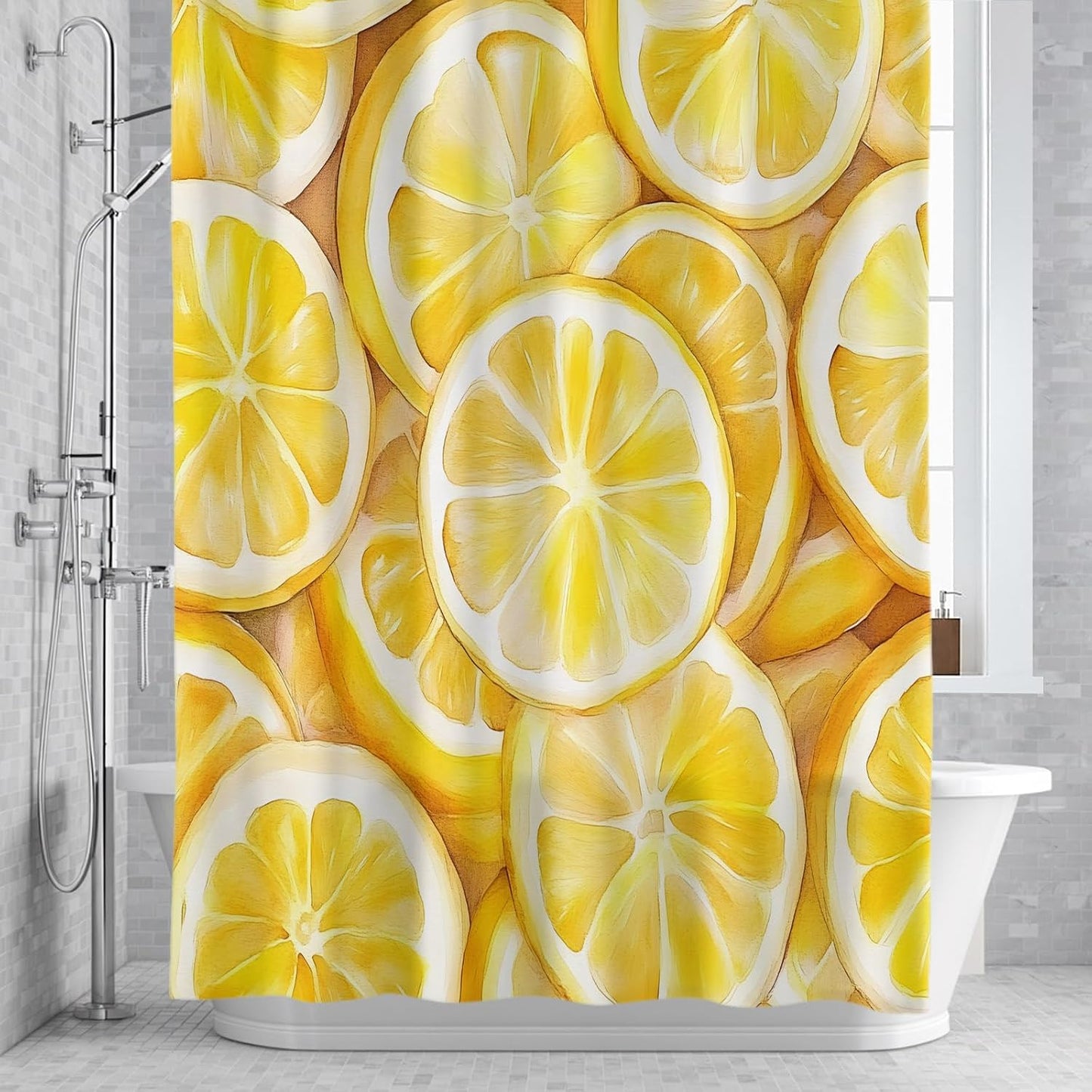 Summer Lemon Waterproof Shower Curtain for Bathroom Yellow Theme Polyester Fabric Shower Curtain Set with Hooks, Decorative Bath Curtain for Home Decor 72x72 in