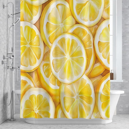 Summer Lemon Waterproof Shower Curtain for Bathroom Yellow Theme Polyester Fabric Shower Curtain Set with Hooks, Decorative Bath Curtain for Home Decor 72x72 in