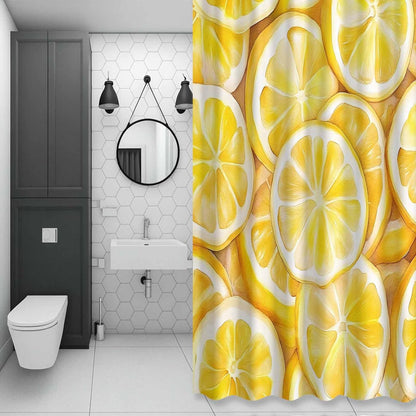 Summer Lemon Waterproof Shower Curtain for Bathroom Yellow Theme Polyester Fabric Shower Curtain Set with Hooks, Decorative Bath Curtain for Home Decor 72x72 in