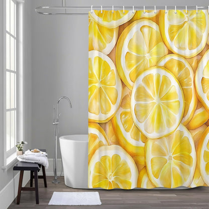 Summer Lemon Waterproof Shower Curtain for Bathroom Yellow Theme Polyester Fabric Shower Curtain Set with Hooks, Decorative Bath Curtain for Home Decor 72x72 in