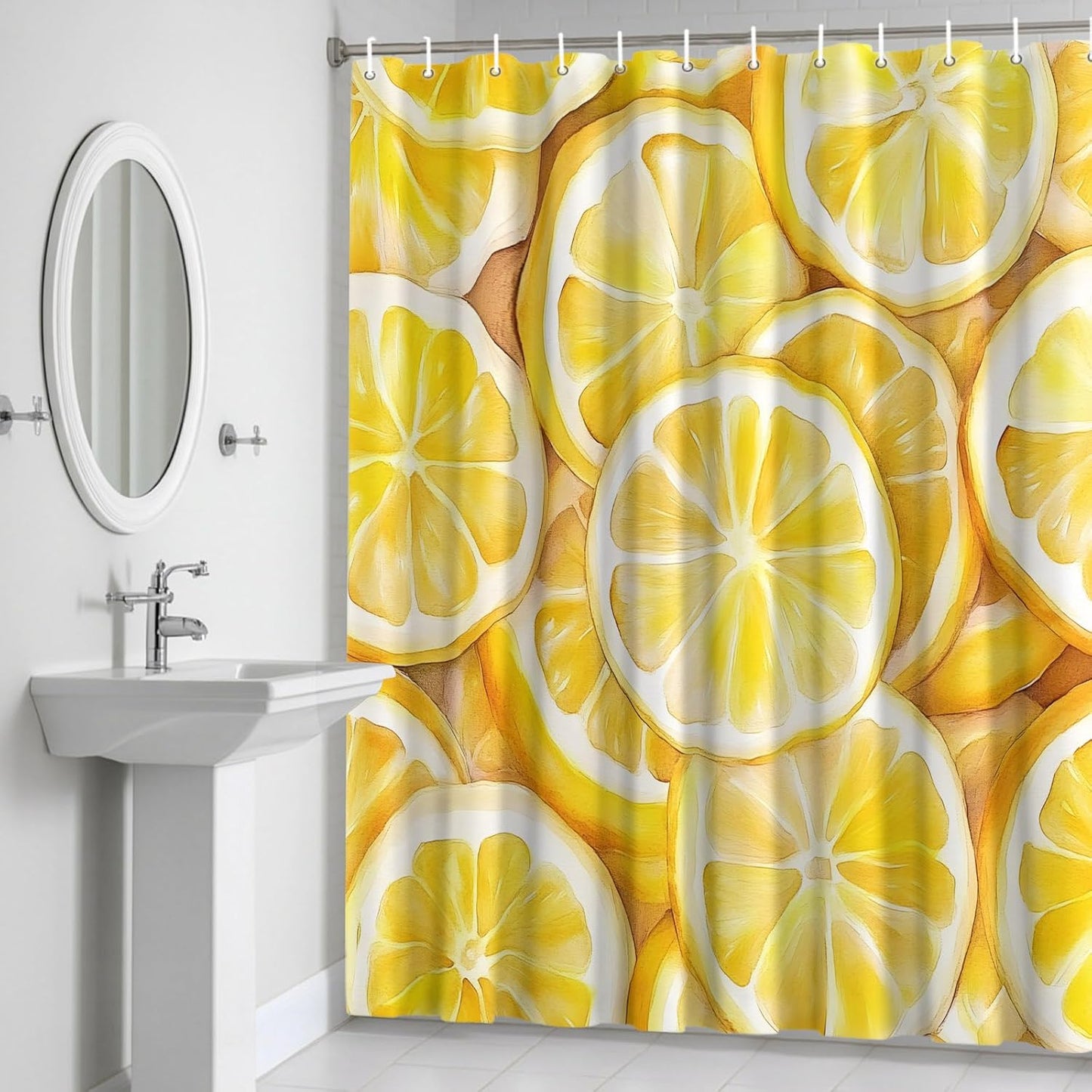 Summer Lemon Waterproof Shower Curtain for Bathroom Yellow Theme Polyester Fabric Shower Curtain Set with Hooks, Decorative Bath Curtain for Home Decor 72x72 in
