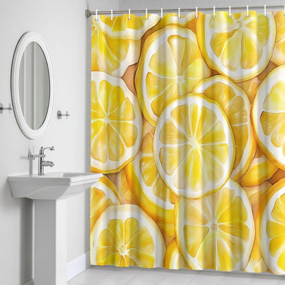 Summer Lemon Waterproof Shower Curtain for Bathroom Yellow Theme Polyester Fabric Shower Curtain Set with Hooks, Decorative Bath Curtain for Home Decor 72x72 in
