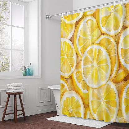 Summer Lemon Waterproof Shower Curtain for Bathroom Yellow Theme Polyester Fabric Shower Curtain Set with Hooks, Decorative Bath Curtain for Home Decor 72x72 in