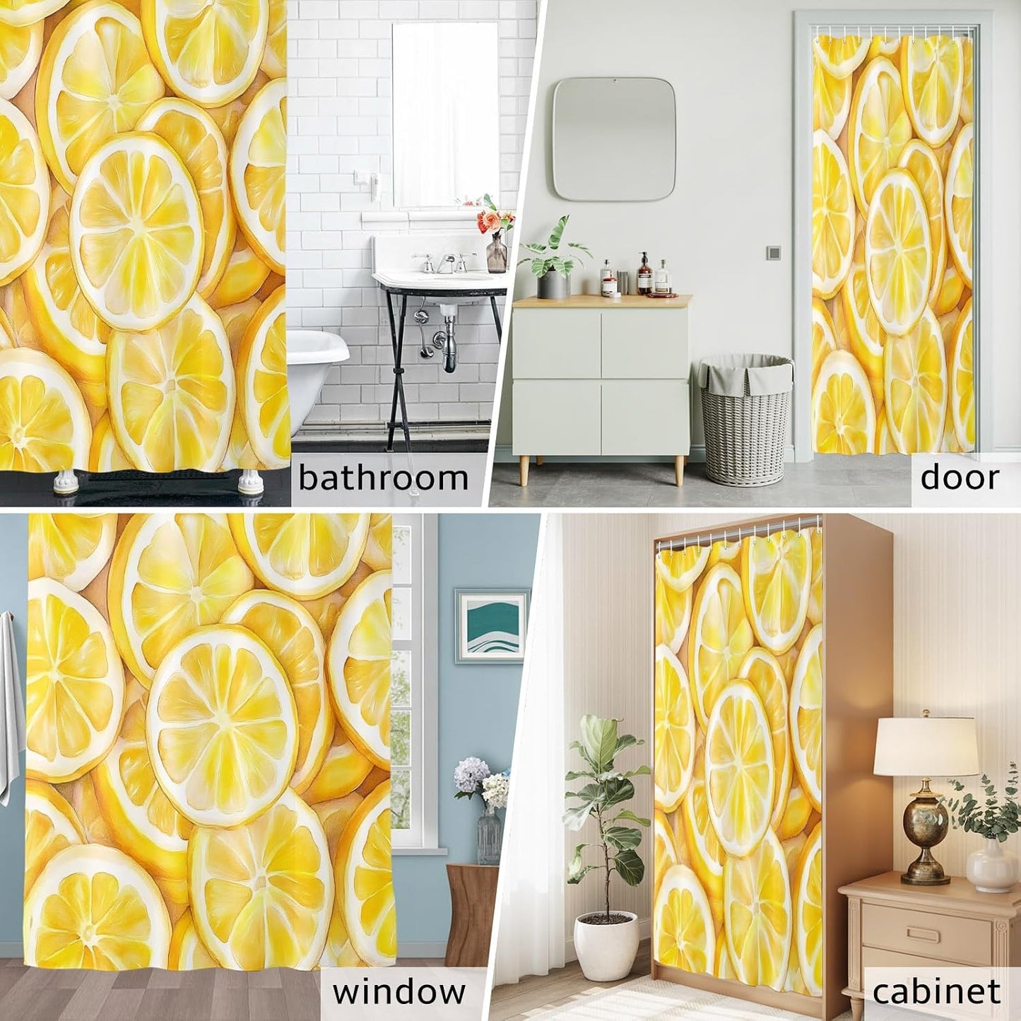 Summer Lemon Waterproof Shower Curtain for Bathroom Yellow Theme Polyester Fabric Shower Curtain Set with Hooks, Decorative Bath Curtain for Home Decor 72x72 in