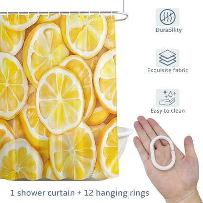 Summer Lemon Waterproof Shower Curtain for Bathroom Yellow Theme Polyester Fabric Shower Curtain Set with Hooks, Decorative Bath Curtain for Home Decor 72x72 in
