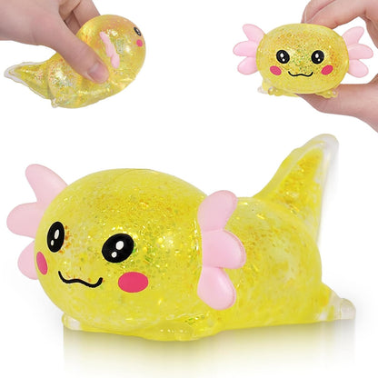 Axolotl Squishy Toy, Cute Slow Rising Fidget Toy for Stress Relief, Soft Squeeze Sensory Toy for Kids and Adults, Handheld Stress Ball for Anxiety and Focus(Yellow)