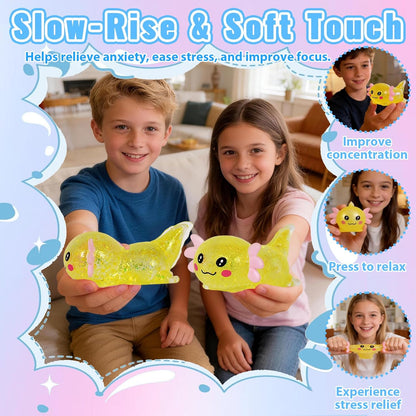 Axolotl Squishy Toy, Cute Slow Rising Fidget Toy for Stress Relief, Soft Squeeze Sensory Toy for Kids and Adults, Handheld Stress Ball for Anxiety and Focus(Yellow)