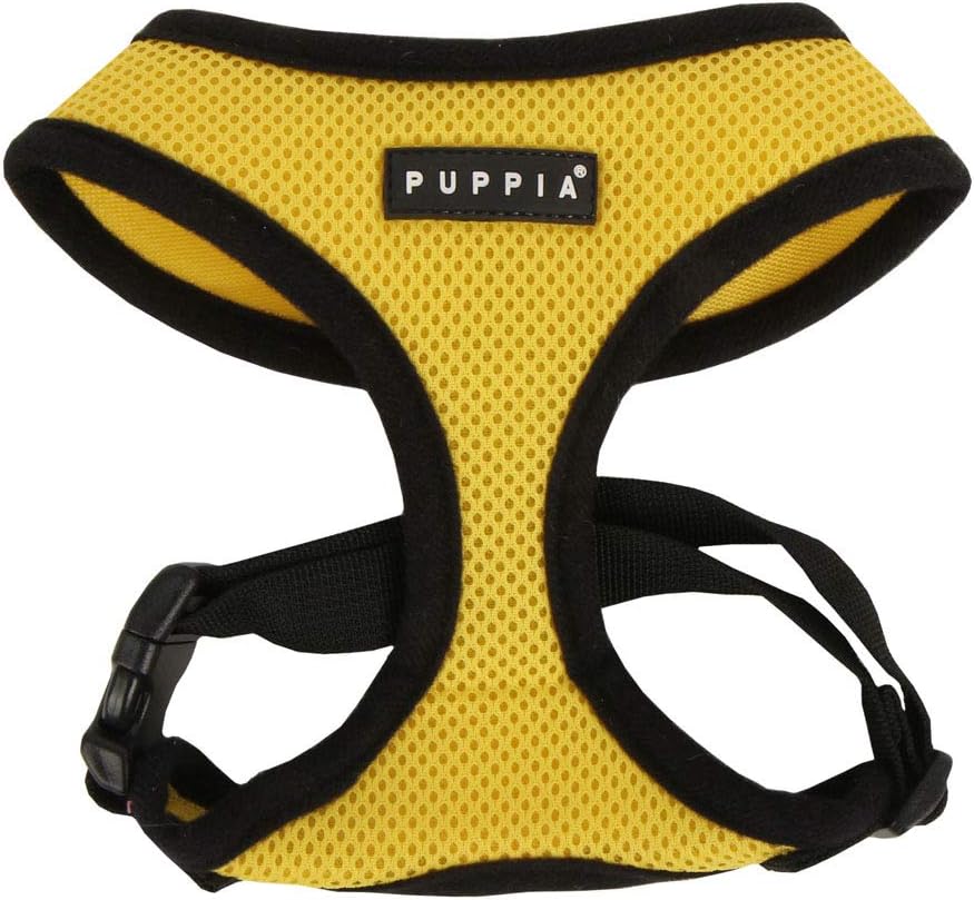 Soft Dog Harness No Choke Over-The-Head Triple Layered Breathable Mesh Adjustable Chest Belt and Quick-Release Buckle, Yellow, Medium
