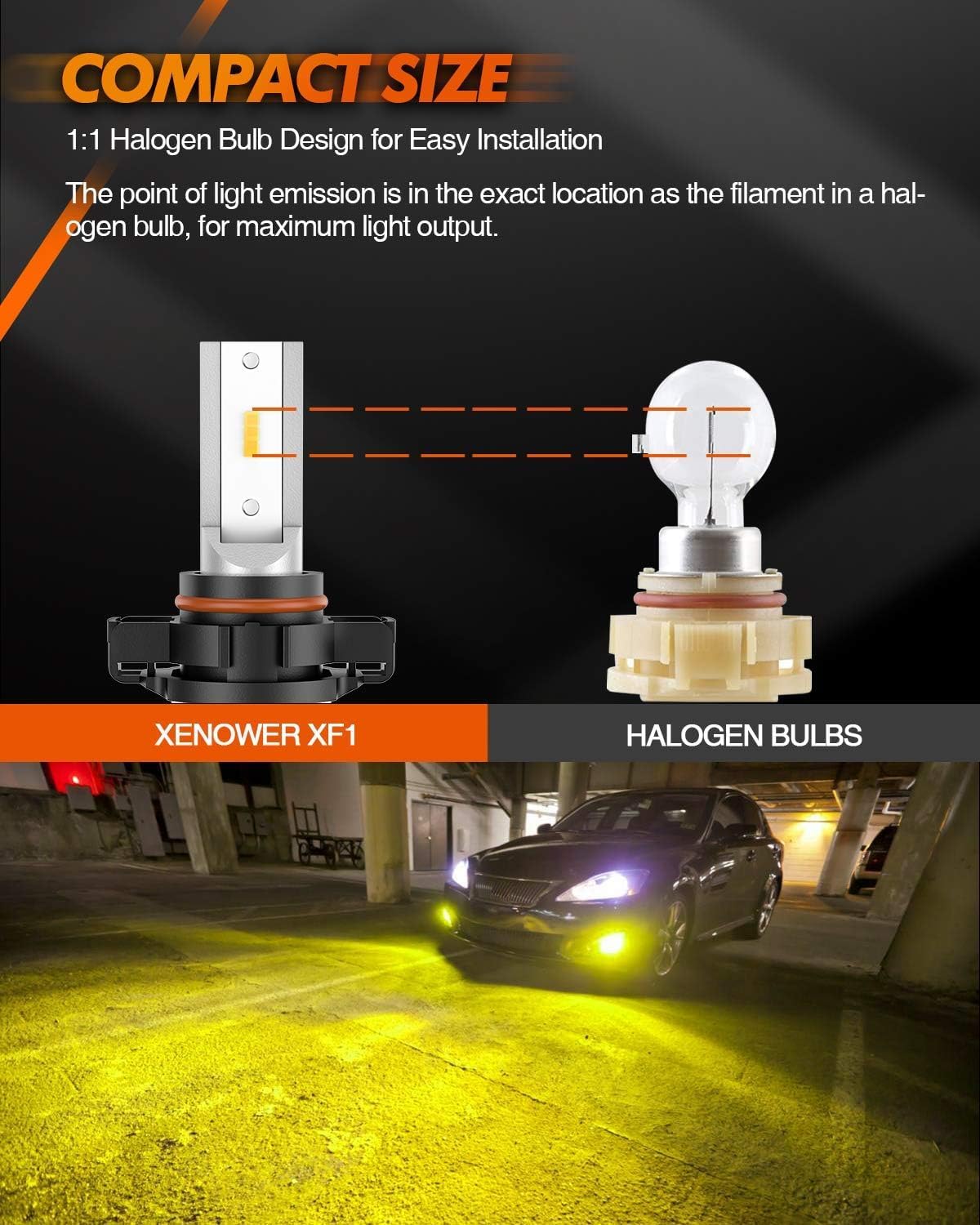 5201/5202 LED Fog Light Bulbs Yellow, 18000LM 3000K Yellow 5201 PS19W PS24W LED Fog Lights, Super Bright Plug and Play 5201 Fog Lights for Cars,Trucks (Pack of 2)