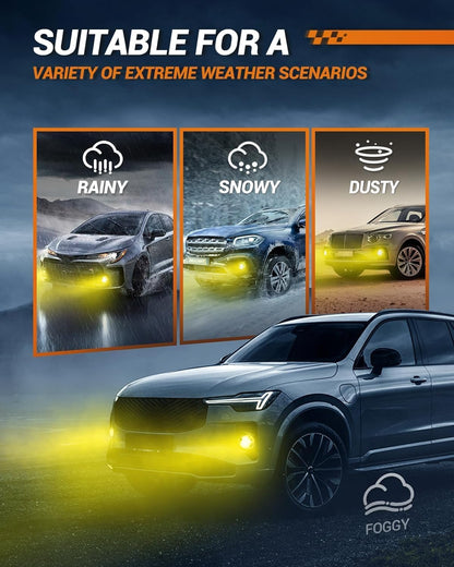 5201/5202 LED Fog Light Bulbs Yellow, 18000LM 3000K Yellow 5201 PS19W PS24W LED Fog Lights, Super Bright Plug and Play 5201 Fog Lights for Cars,Trucks (Pack of 2)