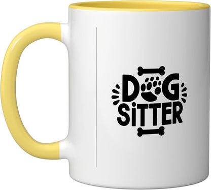 Dog Sitter Paw Print Pet Care Fun Ceramic Mug, Yellow/White, 11oz