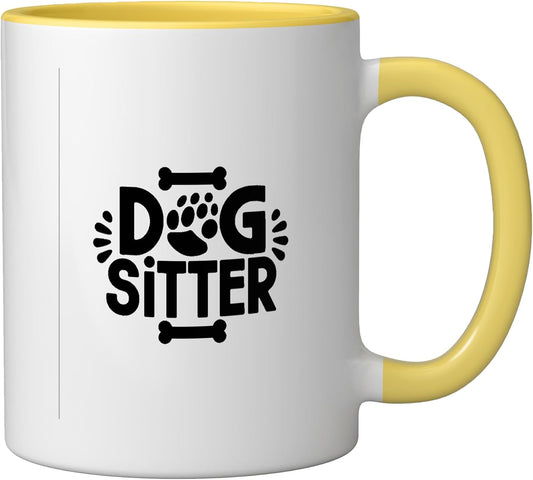 Dog Sitter Paw Print Pet Care Fun Ceramic Mug, Yellow/White, 11oz