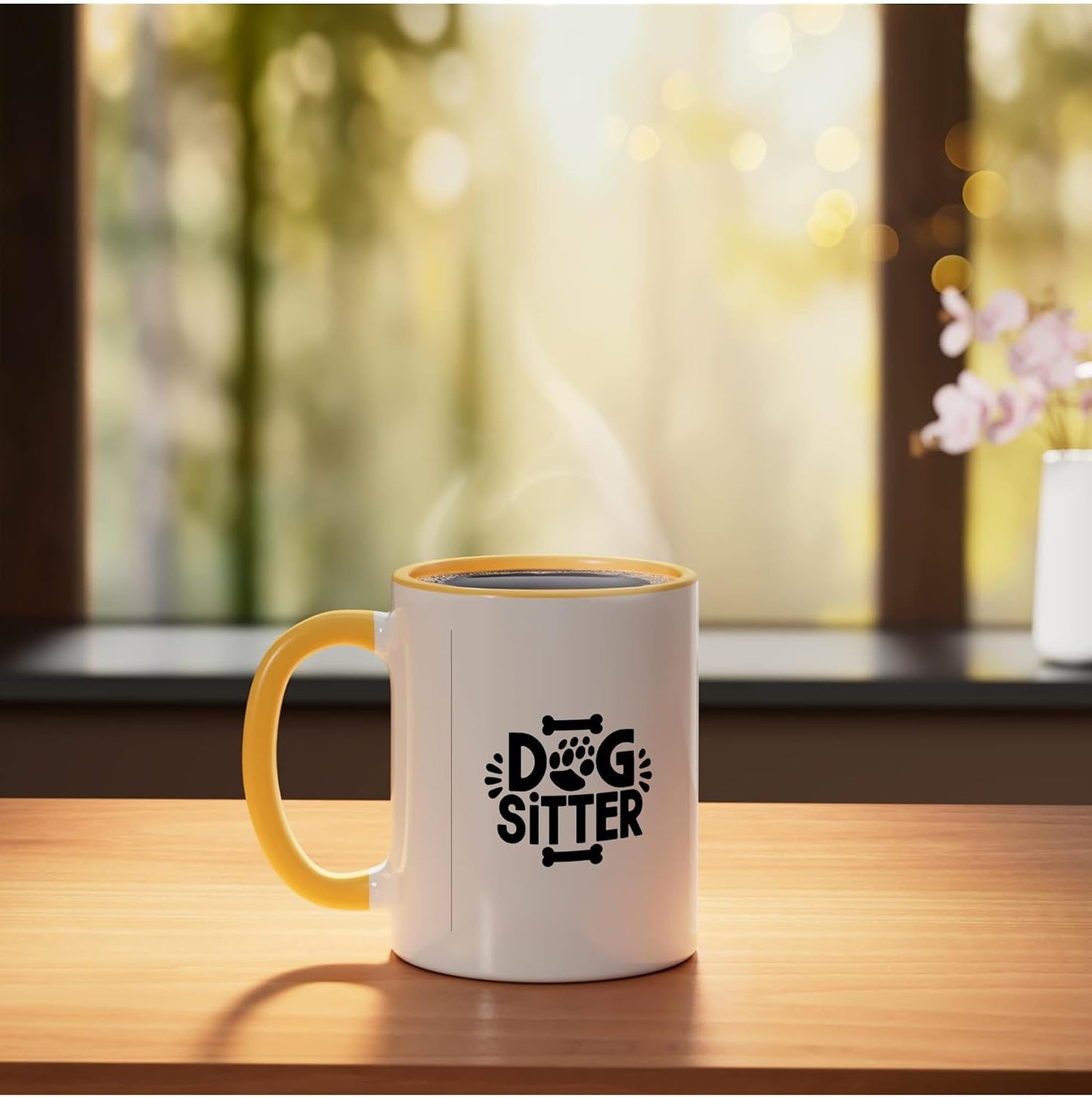Dog Sitter Paw Print Pet Care Fun Ceramic Mug, Yellow/White, 11oz