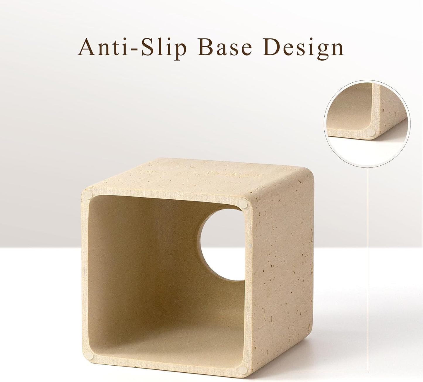Resin Tissue Box Cover, Travertine Look, Square Holder, Yellow | Decorative square tissue holder for bathroom vanity, nightstand, living room, office, and countertop use