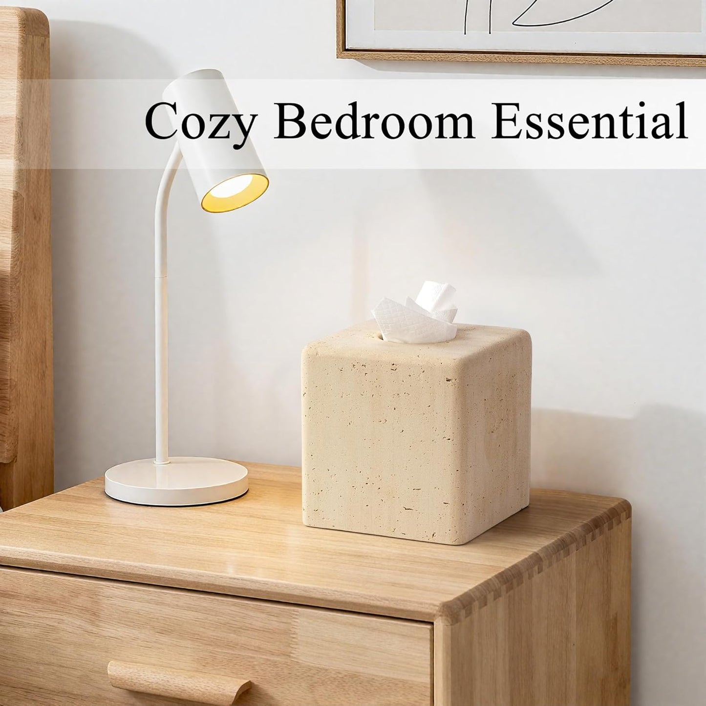Resin Tissue Box Cover, Travertine Look, Square Holder, Yellow | Decorative square tissue holder for bathroom vanity, nightstand, living room, office, and countertop use