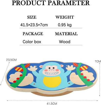 Wooden Balance Board Toy for Kids, Monkey Theme Balancing Game, Montessori Educational Toy, Active Play & Exercise