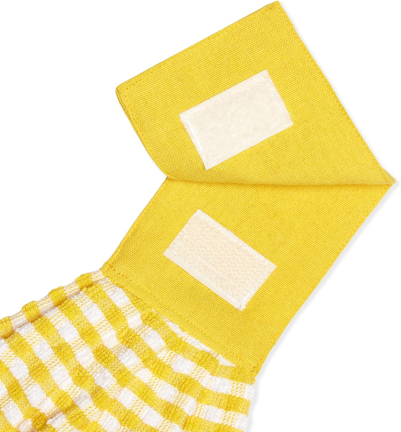 Gingham Check Terrycloth Hanging Kitchen Hand Towel Cotton with Button Accent, Set of 2 (Lemon Yellow)