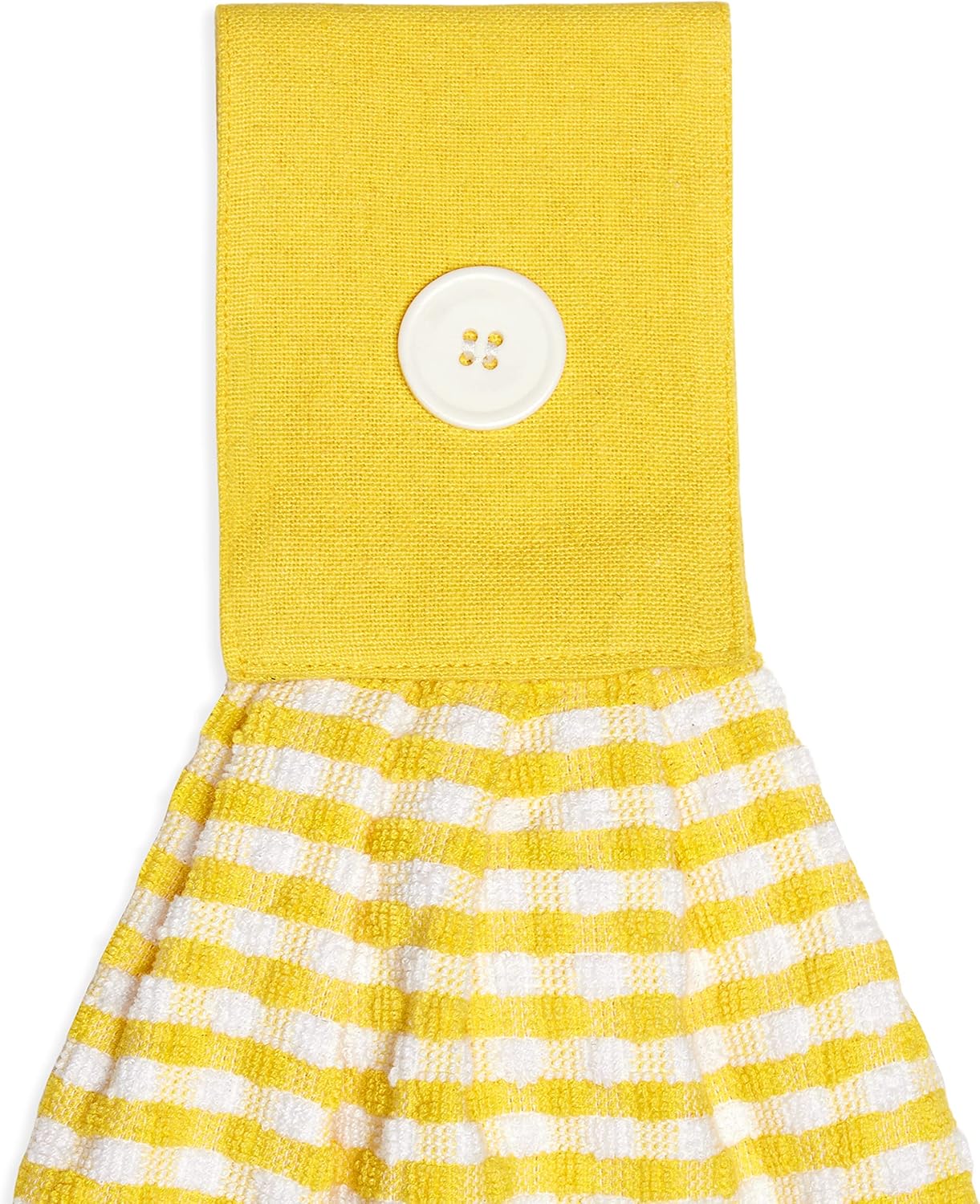 Gingham Check Terrycloth Hanging Kitchen Hand Towel Cotton with Button Accent, Set of 2 (Lemon Yellow)