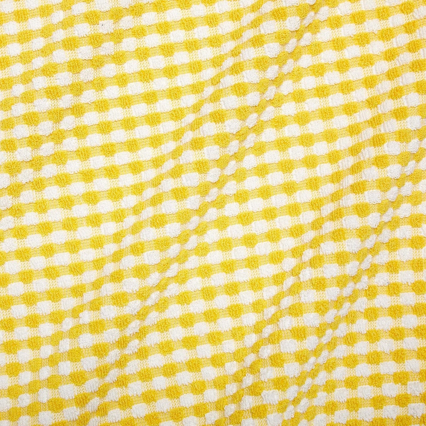 Gingham Check Terrycloth Hanging Kitchen Hand Towel Cotton with Button Accent, Set of 2 (Lemon Yellow)