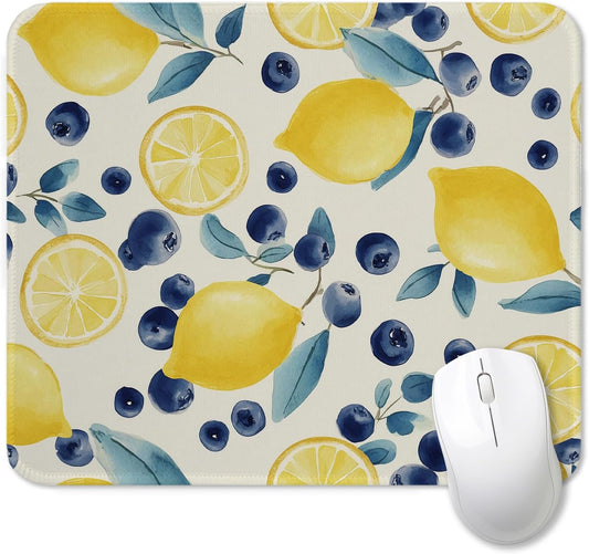 Mediterranean Lemon and Blueberry Mouse Pad, Cottagecore Blue and Yellow Summer Fruit Mouse Pads Mousepads Non-Slip for Computers Laptop Home Office Desk Accessories, 9.5x7.9 Inch