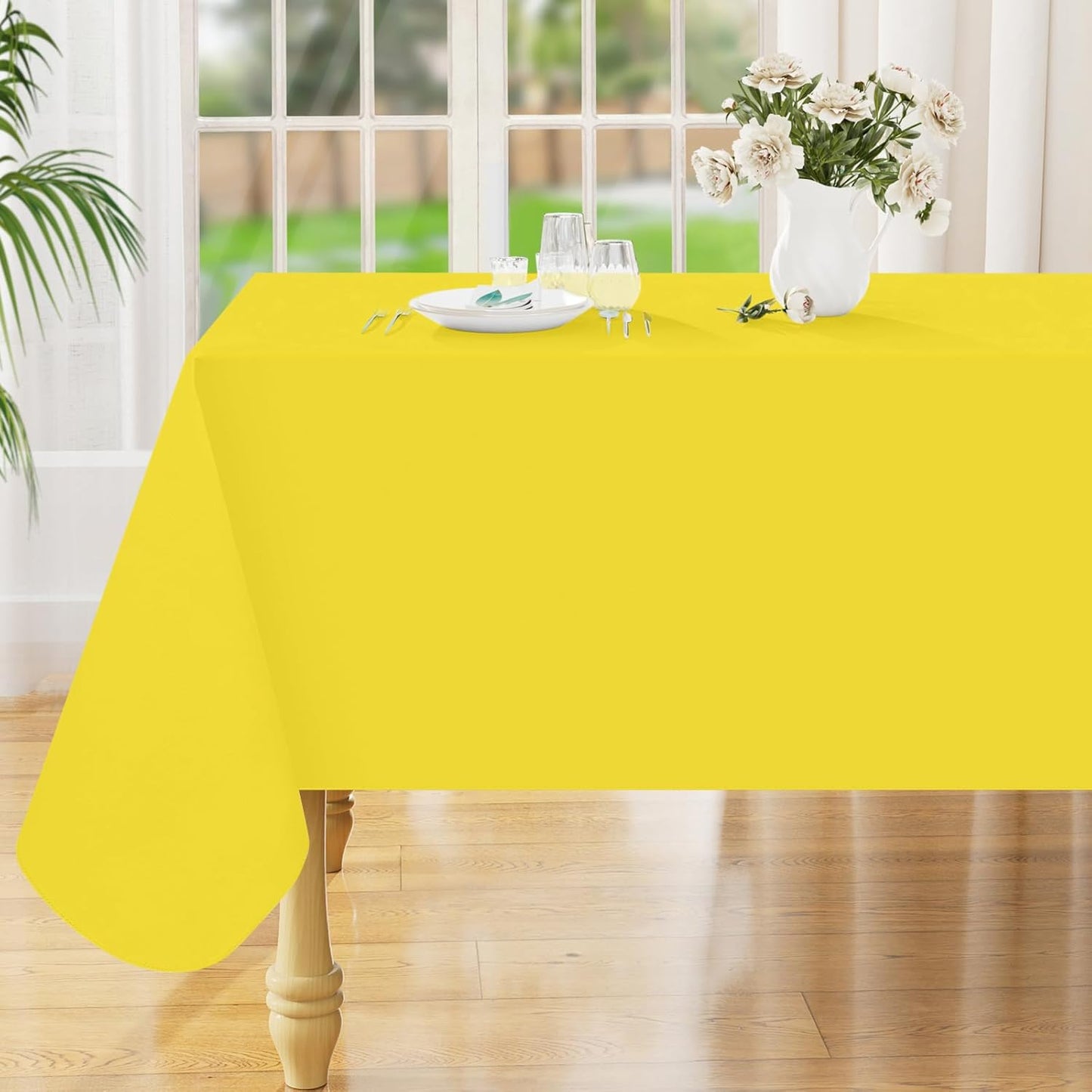 Rectangle Table Cloth 52x70 Inch, Waterproof Wipeable Vinyl Tablecloths Protector, Oil Spill Proof Plastic Table Cover for Dining, Picnic, Camping, Outdoor, Yellow