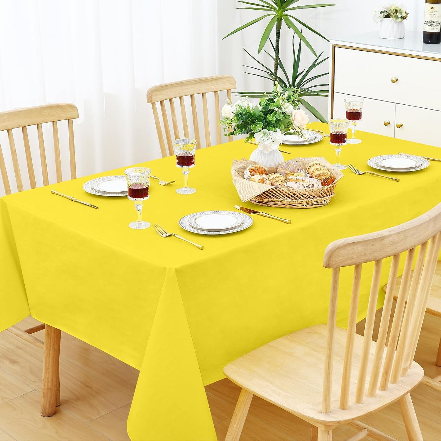 Rectangle Table Cloth 52x70 Inch, Waterproof Wipeable Vinyl Tablecloths Protector, Oil Spill Proof Plastic Table Cover for Dining, Picnic, Camping, Outdoor, Yellow