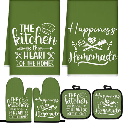6 Pcs Kitchen Decor Accessories Set Farmhouse Towels Pot Holders Oven Mitts Set 2 Dish Towels 2 Potholders 2 Cooking Mittens Oven Glove for Christmas Baking Cooking Supply(Yellow,Kitchen)