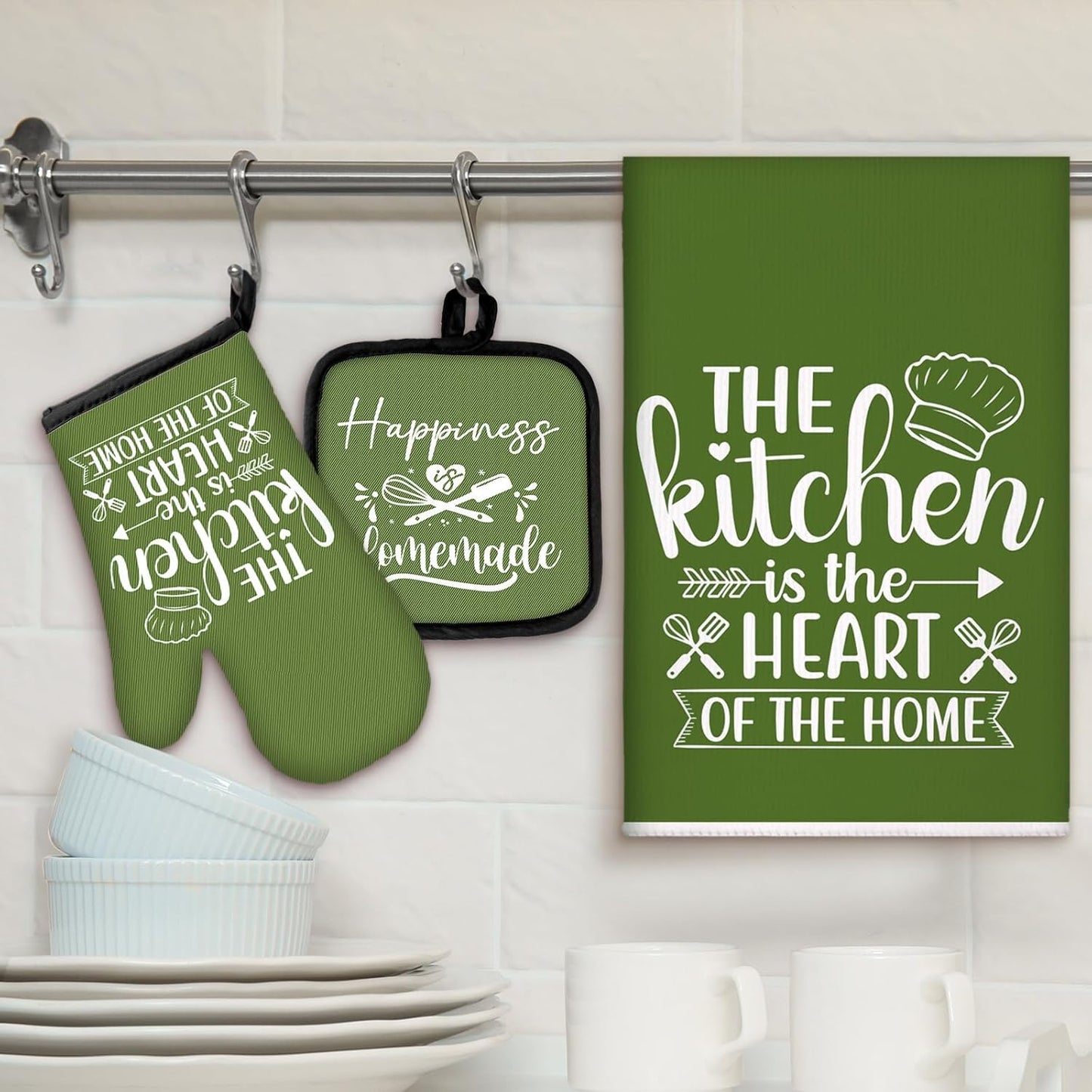 6 Pcs Kitchen Decor Accessories Set Farmhouse Towels Pot Holders Oven Mitts Set 2 Dish Towels 2 Potholders 2 Cooking Mittens Oven Glove for Christmas Baking Cooking Supply(Yellow,Kitchen)