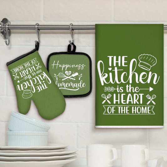 6 Pcs Kitchen Decor Accessories Set Farmhouse Towels Pot Holders Oven Mitts Set 2 Dish Towels 2 Potholders 2 Cooking Mittens Oven Glove for Christmas Baking Cooking Supply(Yellow,Kitchen)