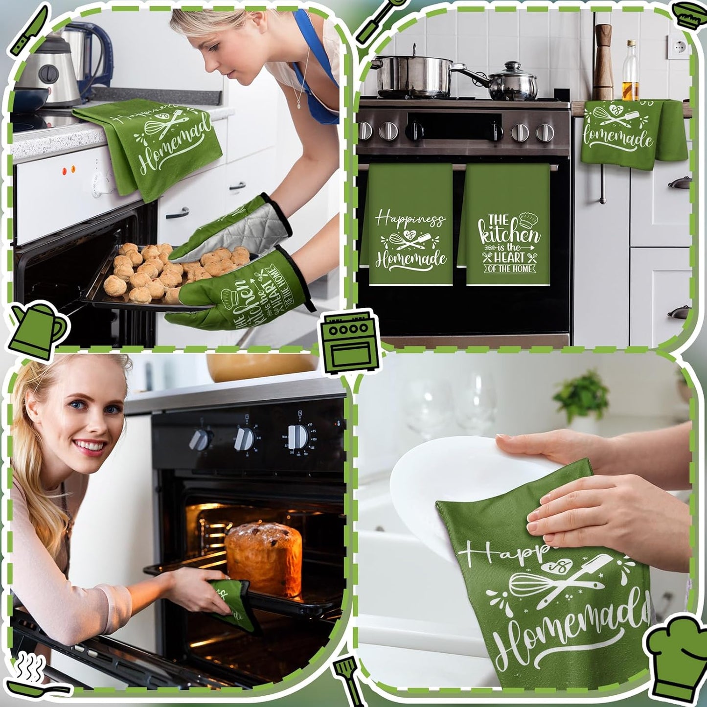 6 Pcs Kitchen Decor Accessories Set Farmhouse Towels Pot Holders Oven Mitts Set 2 Dish Towels 2 Potholders 2 Cooking Mittens Oven Glove for Christmas Baking Cooking Supply(Yellow,Kitchen)
