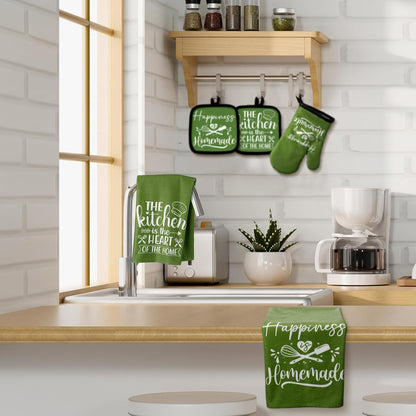 6 Pcs Kitchen Decor Accessories Set Farmhouse Towels Pot Holders Oven Mitts Set 2 Dish Towels 2 Potholders 2 Cooking Mittens Oven Glove for Christmas Baking Cooking Supply(Yellow,Kitchen)