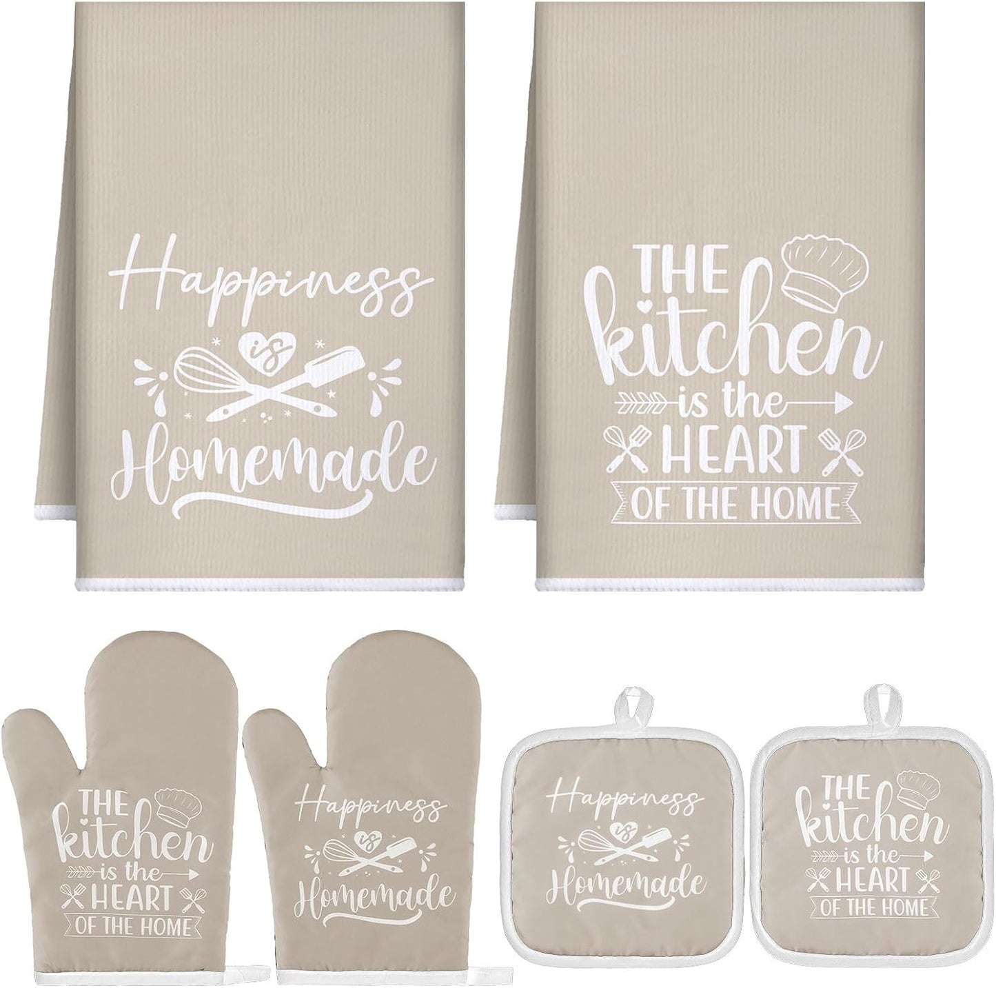 6 Pcs Kitchen Decor Accessories Set Farmhouse Towels Pot Holders Oven Mitts Set 2 Dish Towels 2 Potholders 2 Cooking Mittens Oven Glove for Christmas Baking Cooking Supply(Yellow,Kitchen)